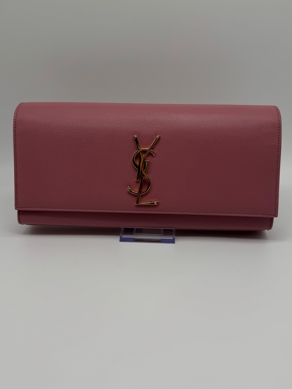 Saint Laurent Rose Pink Leather YSL Logo Clutch